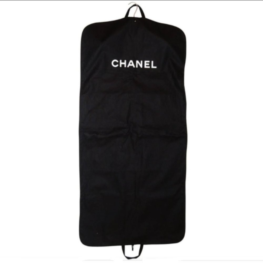 Chanel XL / Extra Long Large Black Garment Bag Canvas Logo Suit Coat